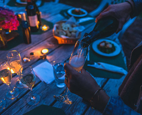 Night candlelight on table