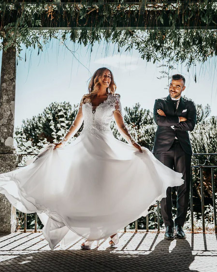 Beautiful bride twirling